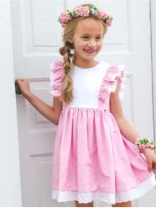 bourgeious bebe Other - Girls Pink and White Ruffle-Shoulder Party Dress